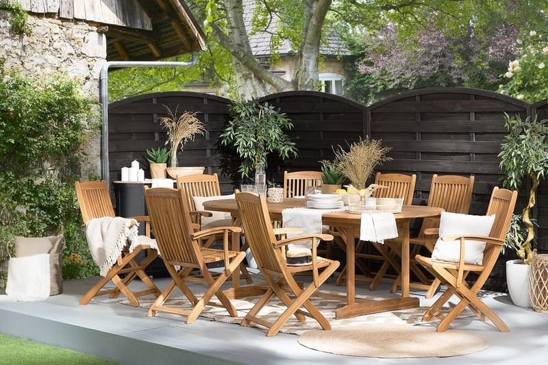 Maui Matgrupp Utomhus 160-220 cm + 8 Utestolar, Trä/Natur
