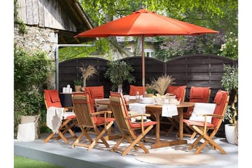 Maui Trädgårdsmöbelset Med Utebord + 8 Utestolar+Parasoll - Trä/Natur - Utemöbler & utemiljö - Utegrupp - Matgrupp utomhus