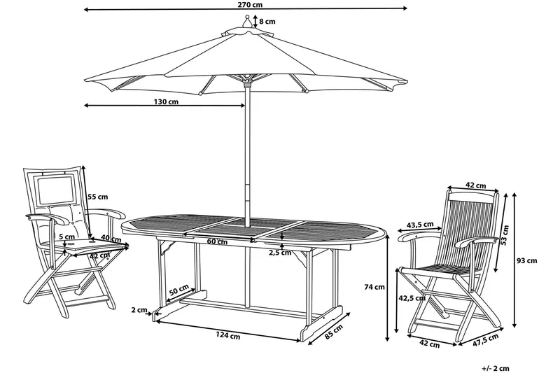 Maui Trädgårdsmöbelset Med Utebord + 8 Utestolar+Parasoll - Trä/Natur - Utemöbler & utemiljö - Utegrupp - Matgrupp utomhus