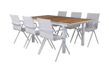 Mexico Förlängningsbar Matgrupp 180cm + 6 Alina Stolar Brun/ - Brun/Vit - Utemöbler & utemiljö - Utegrupp - Matgrupp utomhus