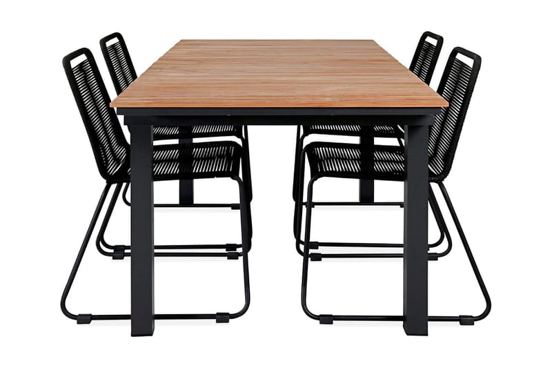 Mexico Förlängningsbar Matgrupp Utomhus 160cm + 4 Lindos Matstolar, Svart