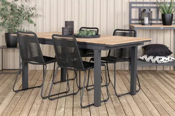 Mexico Förlängningsbar Matgrupp Utomhus 160cm + 4 Lindos Matstolar - Svart - Utemöbler & utemiljö - Utegrupp - Matgrupp utomhus