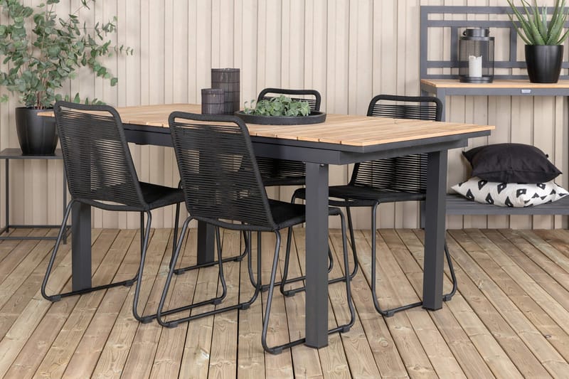 Mexico Förlängningsbar Matgrupp Utomhus 160cm + 4 Lindos Matstolar - Svart - Utemöbler & utemiljö - Utegrupp - Matgrupp utomhus