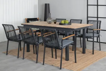 Mexico Förlängningsbar Matgrupp Utomhus 160cm + 6 Dallas Stolar - Brun/Svart - Utemöbler & utemiljö - Utegrupp - Matgrupp utomhus