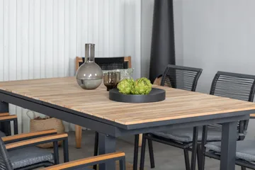 Mexico Förlängningsbar Matgrupp Utomhus 160cm + 6 Dallas Stolar - Brun/Svart - Utemöbler & utemiljö - Utegrupp - Matgrupp utomhus