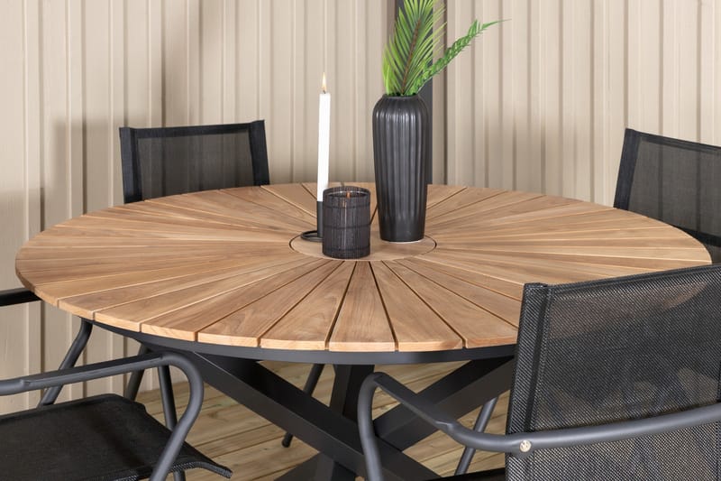 Mexico Matgrupp Utomhus Rund Ø140cm + 4 Alina Matstolar - Brun/Vit - Utemöbler & utemiljö - Utegrupp - Matgrupp utomhus