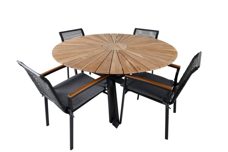 Mexico Matgrupp Utomhus Rund Ø140cm + 4 Dallas Matstolar - Svart - Utemöbler & utemiljö - Utegrupp - Matgrupp utomhus