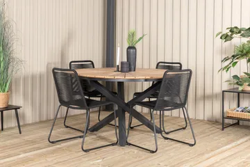 Mexico Matgrupp Utomhus Rund Ø140cm + 4 Lindos Stolar - Svart/Gul - Utemöbler & utemiljö - Utegrupp - Matgrupp utomhus