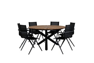 Mexico Matgrupp Utomhus Rund Ø140cm + 6 Alina Matstolar - Svart/Natur - Utemöbler & utemiljö - Utegrupp - Matgrupp utomhus