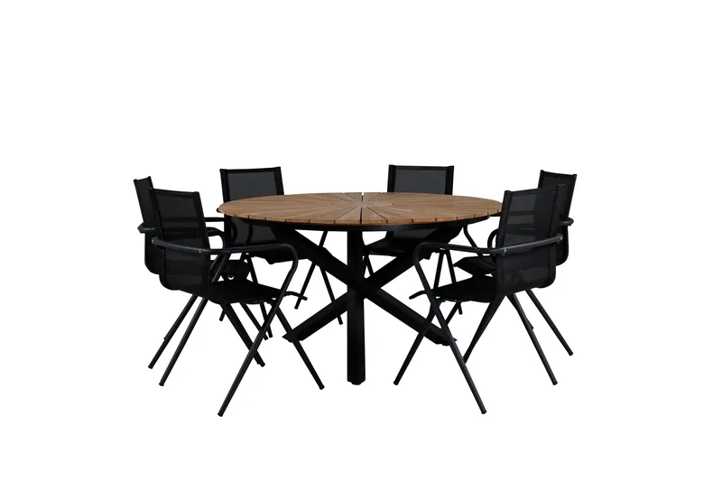 Mexico Matgrupp Utomhus Rund Ø140cm + 6 Alina Matstolar, Svart/Natur