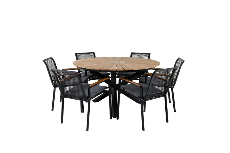 Mexico Matgrupp Utomhus Rund Ø140cm + 6 Dallas Matstolar, Svart