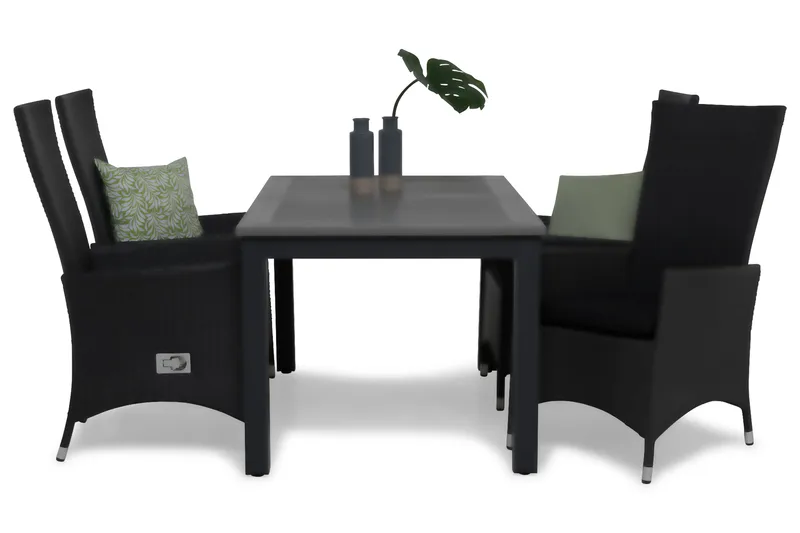 Monaco Matgrupp 152-210 + 4 Jenny Ställbar Fåtölj m Dyna - Svart - Utemöbler & utemiljö - Utegrupp - Matgrupp utomhus