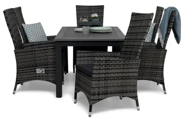 Monaco Matgrupp 152-210 + 6 Jenny Ställbar Fåtölj m Dyna - Svart/Grå - Utemöbler & utemiljö - Utegrupp - Matgrupp utomhus