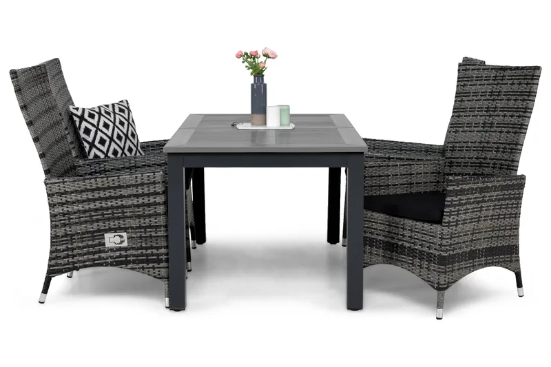 Monaco Matgrupp Utomhus 152-210 + 4 Jenny Ställbar Fåtölj m Dyna - Grå/Svart - Utemöbler & utemiljö - Utegrupp - Matgrupp utomhus