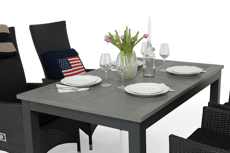 Monaco Matgrupp Utomhus 152-210 + 4 Jenny Ställbar Fåtölj - Svart - Utemöbler & utemiljö - Utegrupp - Matgrupp utomhus