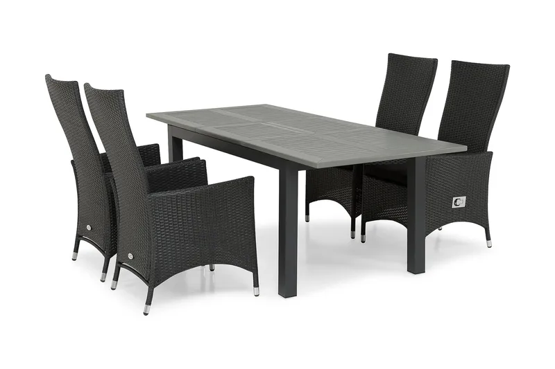 Monaco Matgrupp Utomhus 152-210 + 4 Jenny Ställbar Fåtölj - Svart - Utemöbler & utemiljö - Utegrupp - Matgrupp utomhus
