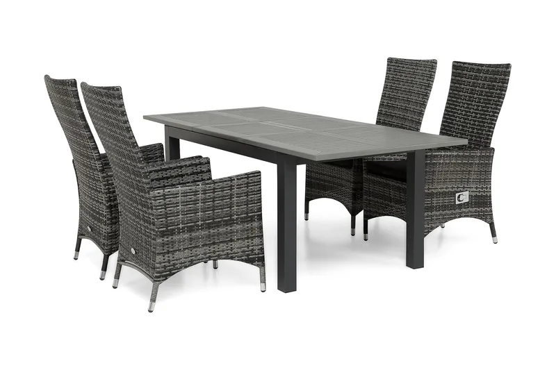 Monaco Matgrupp Utomhus 152-210 + 4 Jenny Ställbar Fåtölj - Svart/Grå - Utemöbler & utemiljö - Utegrupp - Matgrupp utomhus