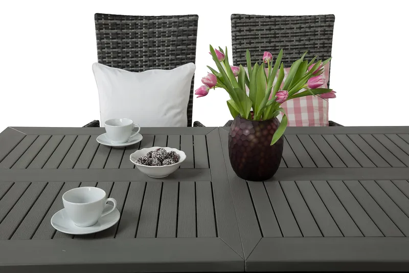 Monaco Matgrupp Utomhus 152-210 + 4 Jenny Ställbar Fåtölj - Svart/Grå - Utemöbler & utemiljö - Utegrupp - Matgrupp utomhus