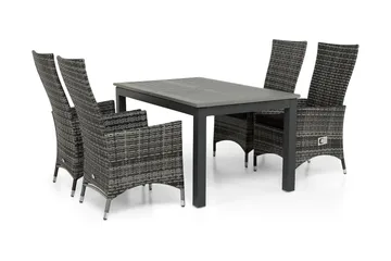 Monaco Matgrupp Utomhus 152-210 + 4 Jenny Ställbar Fåtölj - Svart/Grå - Utemöbler & utemiljö - Utegrupp - Matgrupp utomhus