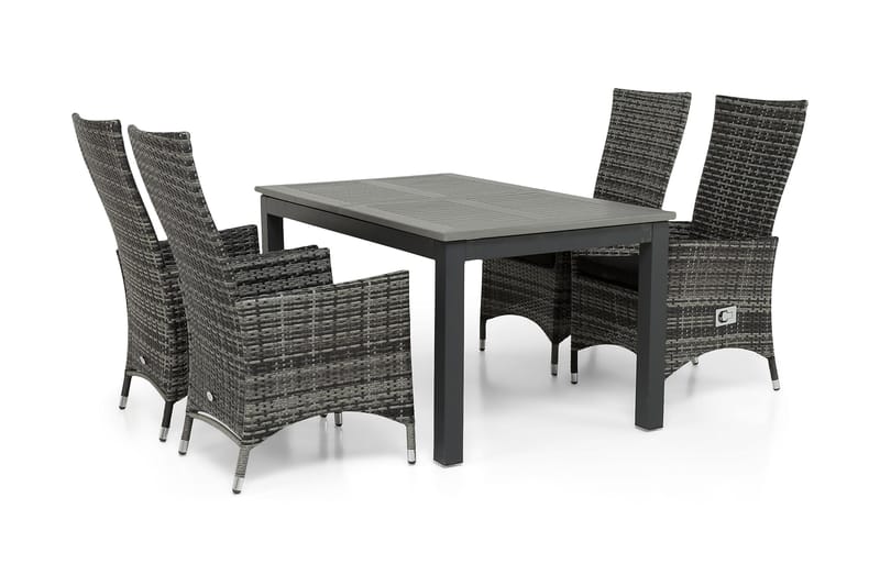 Monaco Matgrupp Utomhus 152-210 + 4 Jenny Ställbar Fåtölj - Svart/Grå - Utemöbler & utemiljö - Utegrupp - Matgrupp utomhus