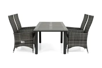 Monaco Matgrupp Utomhus 152-210 + 4 Jenny Ställbar Fåtölj - Svart/Grå - Utemöbler & utemiljö - Utegrupp - Matgrupp utomhus