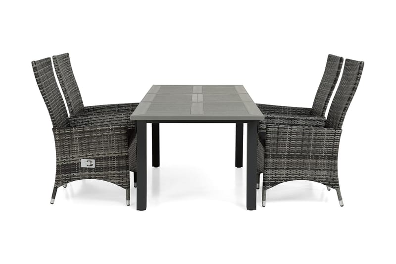 Monaco Matgrupp Utomhus 152-210 + 4 Jenny Ställbar Fåtölj, Svart/Grå