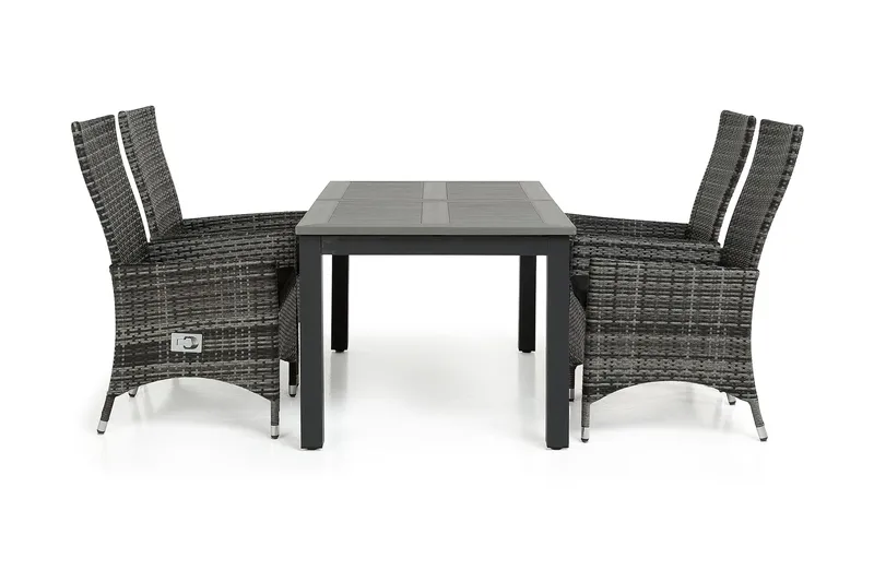 Monaco Matgrupp Utomhus 152-210 + 4 Jenny Ställbar Fåtölj - Svart/Grå - Utemöbler & utemiljö - Utegrupp - Matgrupp utomhus