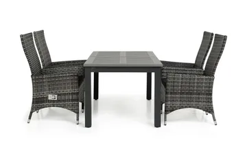 Monaco Matgrupp Utomhus 152-210 + 4 Jenny Ställbar Fåtölj - Svart/Grå - Utemöbler & utemiljö - Utegrupp - Matgrupp utomhus