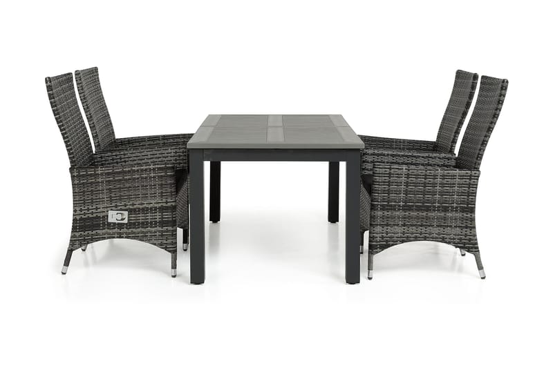 Monaco Matgrupp Utomhus 152-210 + 4 Jenny Ställbar Fåtölj - Svart/Grå - Utemöbler & utemiljö - Utegrupp - Matgrupp utomhus