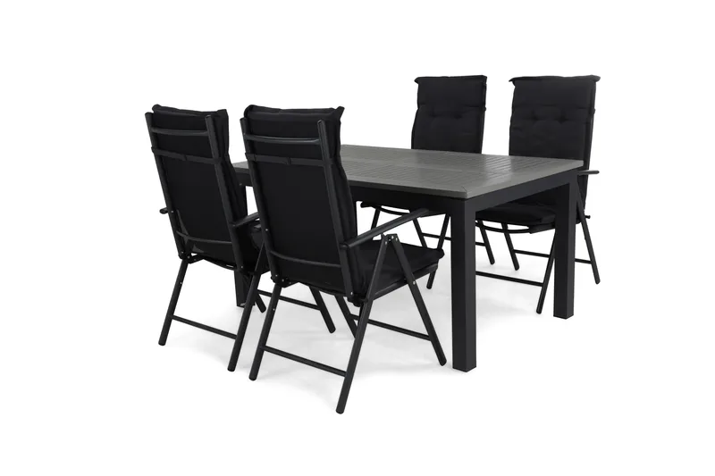 Monaco Matgrupp Utomhus 152-210 + 4 Maggie Positionsstol m Dyna, Svart/Svart/Grå