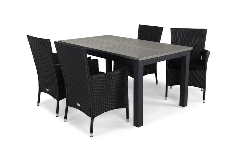 Monaco Matgrupp Utomhus 152-210 + 4 Thor Fåtölj m Dyna, Svart/Svart/Svart