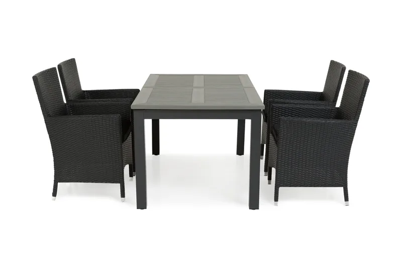 Monaco Matgrupp Utomhus 152-210 + 4 Thor Fåtölj, Svart/Svart