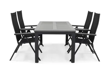 Monaco Matgrupp Utomhus 152-210 + 4 Positionsstol - Svart/Grå - Utemöbler & utemiljö - Utegrupp - Matgrupp utomhus