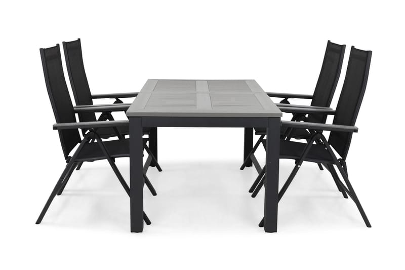 Monaco Matgrupp Utomhus 152-210 + 4 Positionsstol, Svart/Grå