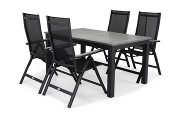 Monaco Matgrupp Utomhus 152-210 + 4 Positionsstol - Svart/Grå - Utemöbler & utemiljö - Utegrupp - Matgrupp utomhus