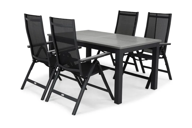 Monaco Matgrupp Utomhus 152-210 + 4 Positionsstol - Svart/Grå - Utemöbler & utemiljö - Utegrupp - Matgrupp utomhus