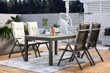 Monaco Matgrupp Utomhus 152-210 + 4 Positionsstol Lyx - Svart/Svart - Utemöbler & utemiljö - Utegrupp - Matgrupp utomhus