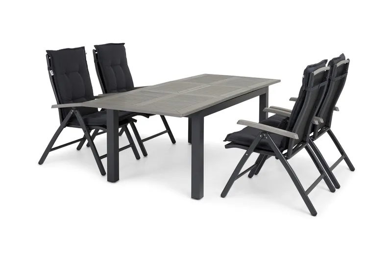 Monaco Matgrupp Utomhus 152-210 + 4 Positionsstol Lyx - Svart/Svart - Utemöbler & utemiljö - Utegrupp - Matgrupp utomhus