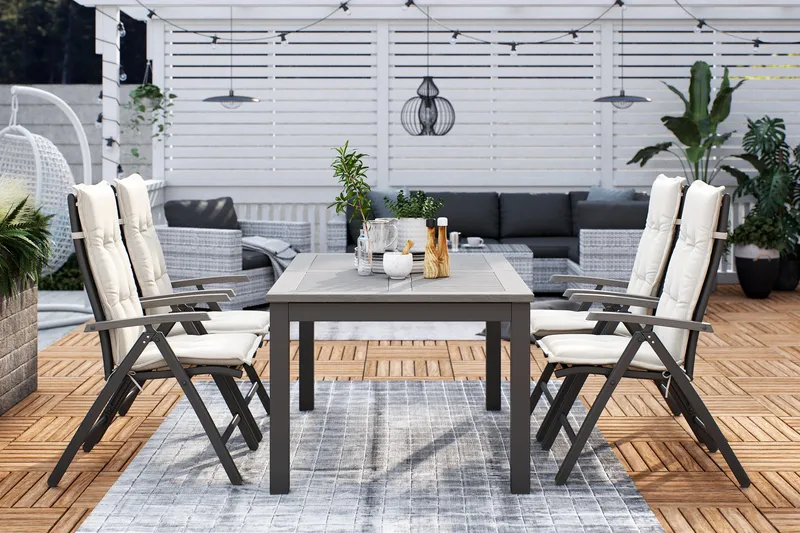 Monaco Matgrupp Utomhus 152-210 + 4 Positionsstol Lyx - Svart/Svart - Utemöbler & utemiljö - Utegrupp - Matgrupp utomhus