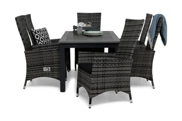 Monaco Matgrupp Utomhus 152-210 + 6 Jenny Ställbar Fåtölj m Dyna - Grå/Svart - Utemöbler & utemiljö - Utegrupp - Matgrupp utomhus