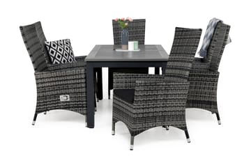 Monaco Matgrupp Utomhus 152-210 + 6 Jenny Ställbar Fåtölj m Dyna - Grå/Svart - Utemöbler & utemiljö - Utegrupp - Matgrupp utomhus