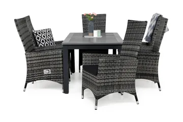 Monaco Matgrupp Utomhus 152-210 + 6 Jenny Ställbar Fåtölj m Dyna - Grå/Svart - Utemöbler & utemiljö - Utegrupp - Matgrupp utomhus