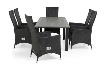 Monaco Matgrupp Utomhus 152-210 + 6 Jenny Ställbar Fåtölj - Svart - Utemöbler & utemiljö - Utegrupp - Matgrupp utomhus