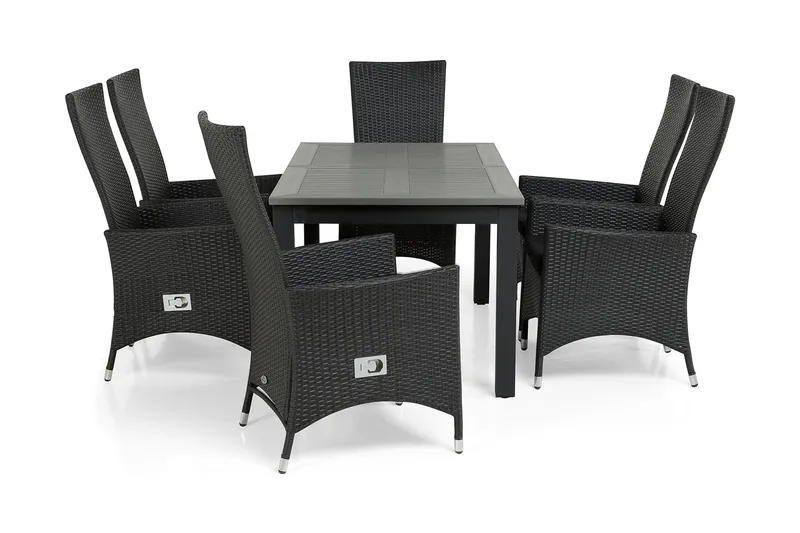 Monaco Matgrupp Utomhus 152-210 + 6 Jenny Ställbar Fåtölj - Svart - Utemöbler & utemiljö - Utegrupp - Matgrupp utomhus