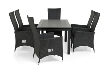Monaco Matgrupp Utomhus 152-210 + 6 Jenny Ställbar Fåtölj - Svart - Utemöbler & utemiljö - Utegrupp - Matgrupp utomhus