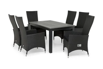 Monaco Matgrupp Utomhus 152-210 + 6 Jenny Ställbar Fåtölj - Svart - Utemöbler & utemiljö - Utegrupp - Matgrupp utomhus