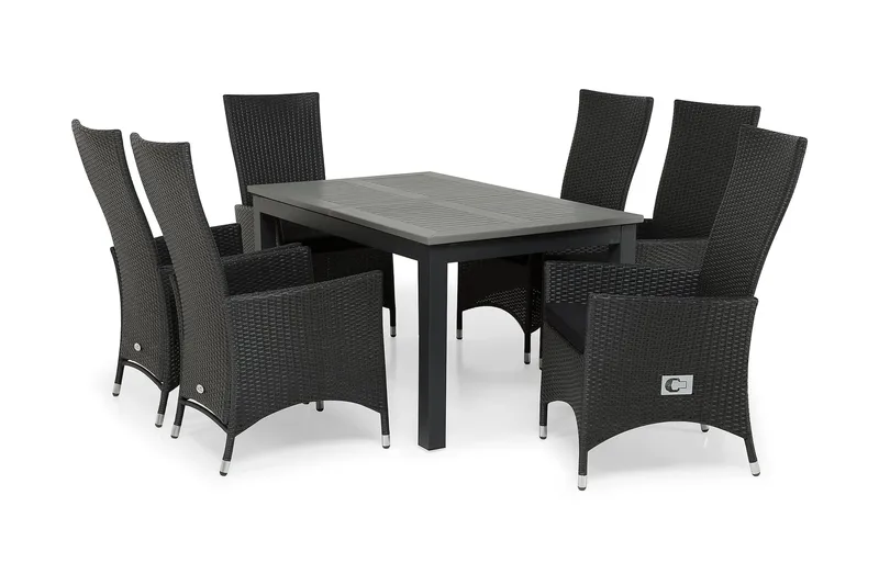Monaco Matgrupp Utomhus 152-210 + 6 Jenny Ställbar Fåtölj - Svart - Utemöbler & utemiljö - Utegrupp - Matgrupp utomhus