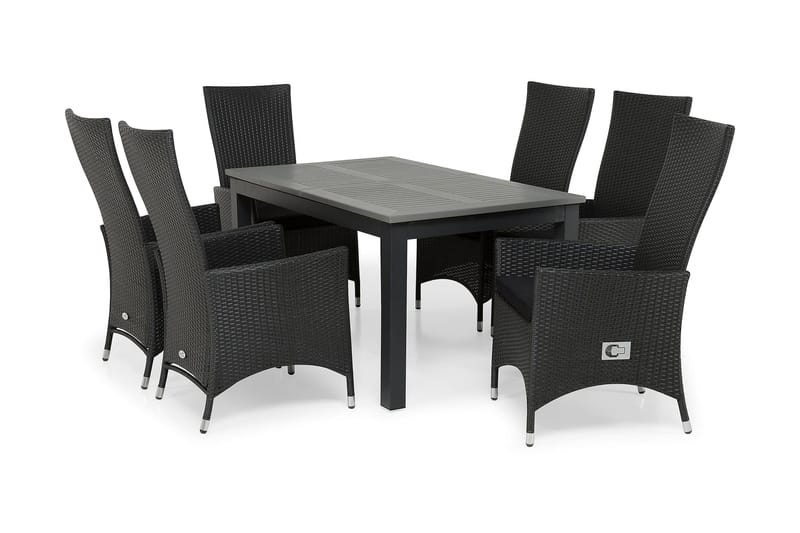 Monaco Matgrupp Utomhus 152-210 + 6 Jenny Ställbar Fåtölj - Svart - Utemöbler & utemiljö - Utegrupp - Matgrupp utomhus