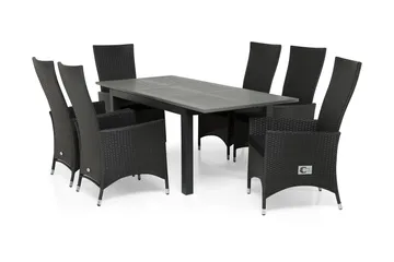 Monaco Matgrupp Utomhus 152-210 + 6 Jenny Ställbar Fåtölj - Svart - Utemöbler & utemiljö - Utegrupp - Matgrupp utomhus