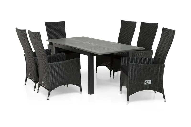 Monaco Matgrupp Utomhus 152-210 + 6 Jenny Ställbar Fåtölj - Svart - Utemöbler & utemiljö - Utegrupp - Matgrupp utomhus